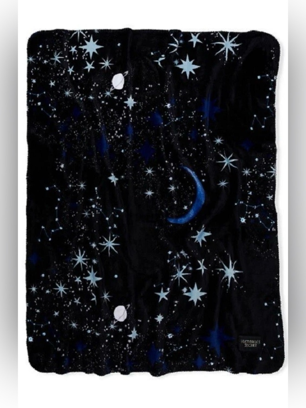 Victoria's Secret Sherpa Blanket Plush Cozy Stars Moon Celestial 50" x 60"